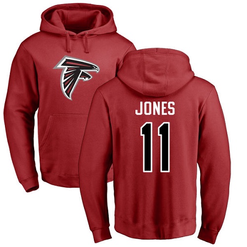 Atlanta Falcons Men Red Julio Jones Name And Number Logo NFL Football #11 Pullover Hoodie Sweatshirts->nfl t-shirts->Sports Accessory